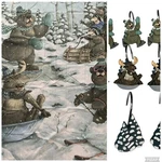 15PC Laughing Bear Winter Fun Shower Curtain -hand Towels -hooks Moose Coon. Fixed Price $35.99.